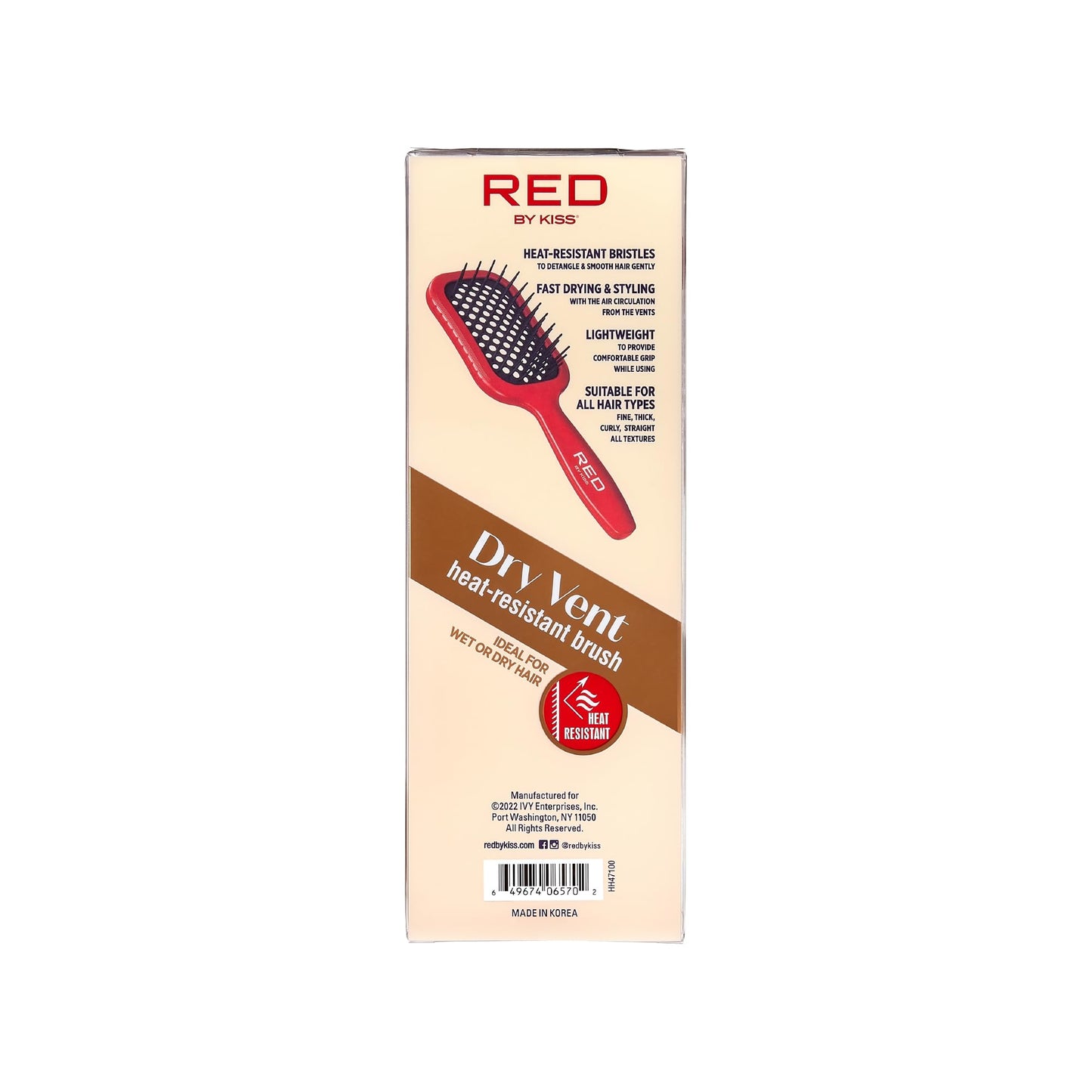 RED by Kiss Dry Vent Heat-Resistant Hair Brush, Detangling Fast Blow Drying for Wet Dry Curly Thick Straight Hair, Vented Detangler for Women Men Children Kids