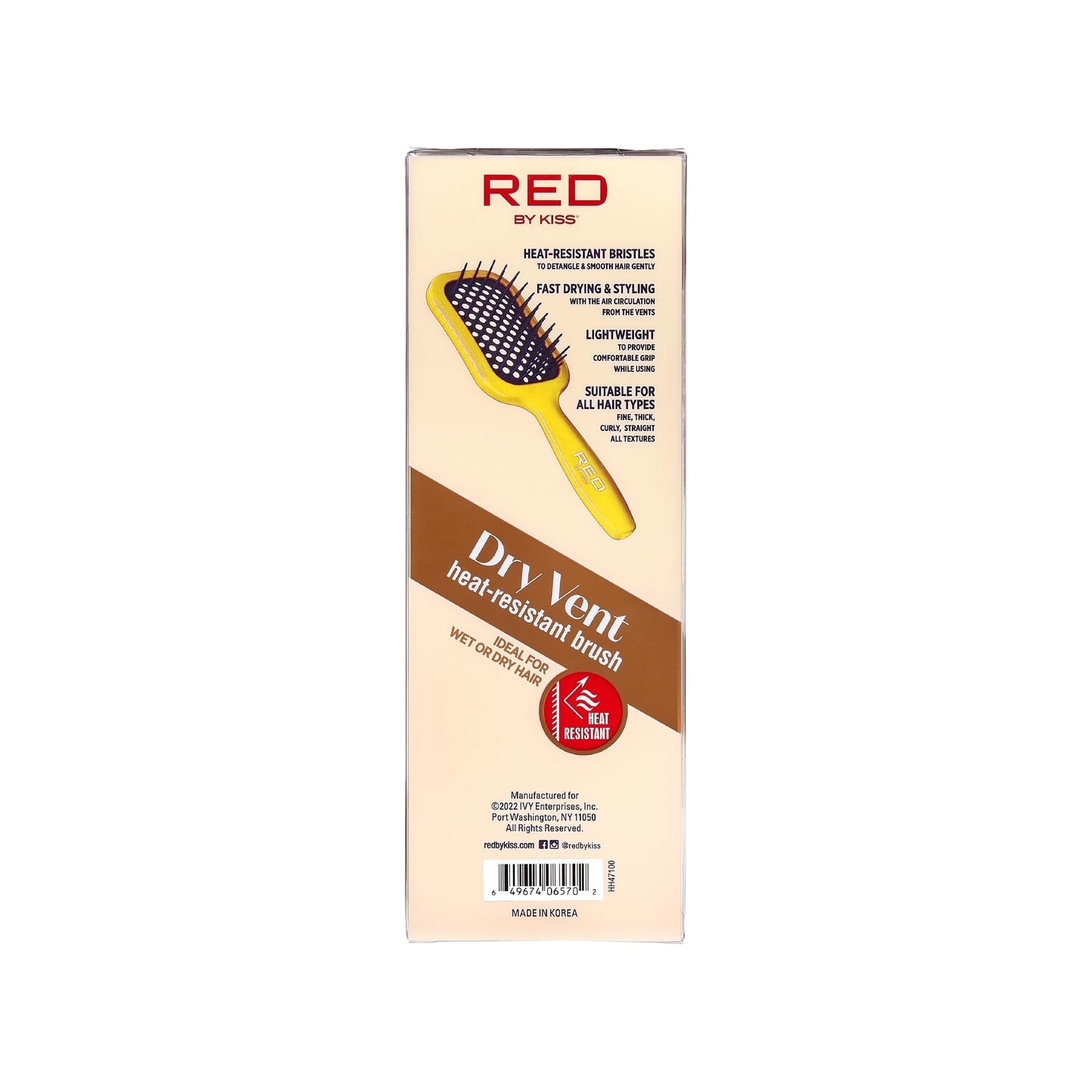 RED by Kiss Dry Vent Heat-Resistant Hair Brush, Detangling Fast Blow Drying for Wet Dry Curly Thick Straight Hair, Vented Detangler for Women Men Children Kids