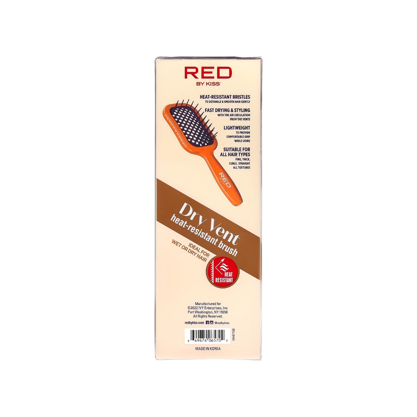RED by Kiss Dry Vent Heat-Resistant Hair Brush, Detangling Fast Blow Drying for Wet Dry Curly Thick Straight Hair, Vented Detangler for Women Men Children Kids