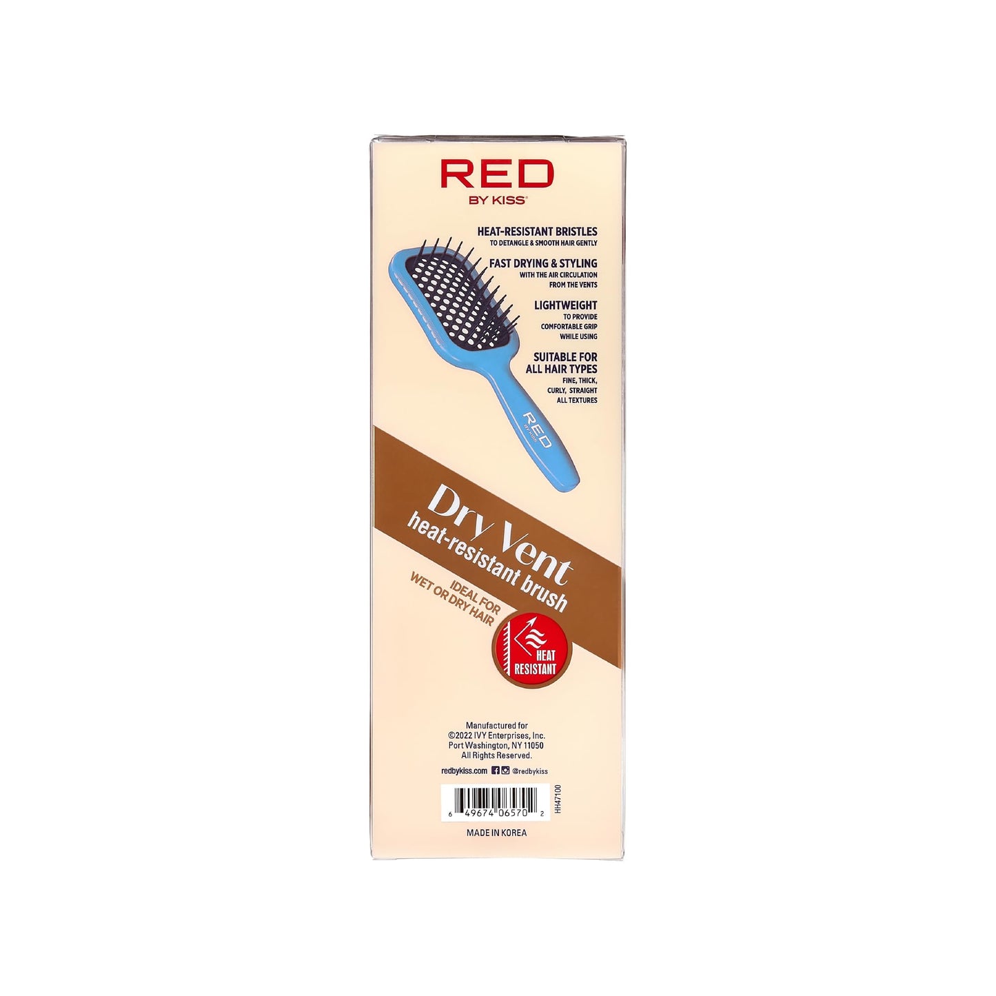 RED by Kiss Dry Vent Heat-Resistant Hair Brush, Detangling Fast Blow Drying for Wet Dry Curly Thick Straight Hair, Vented Detangler for Women Men Children Kids