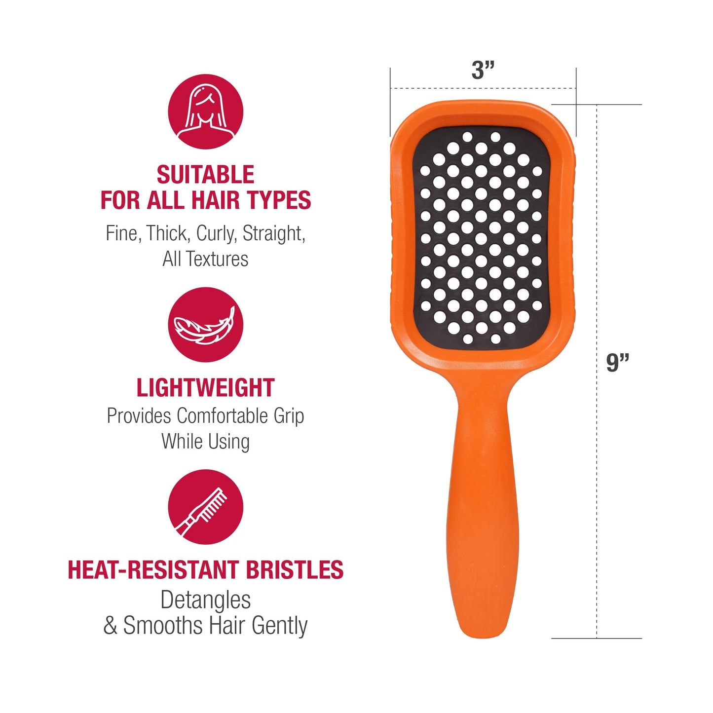 RED by Kiss Dry Vent Heat-Resistant Hair Brush, Detangling Fast Blow Drying for Wet Dry Curly Thick Straight Hair, Vented Detangler for Women Men Children Kids