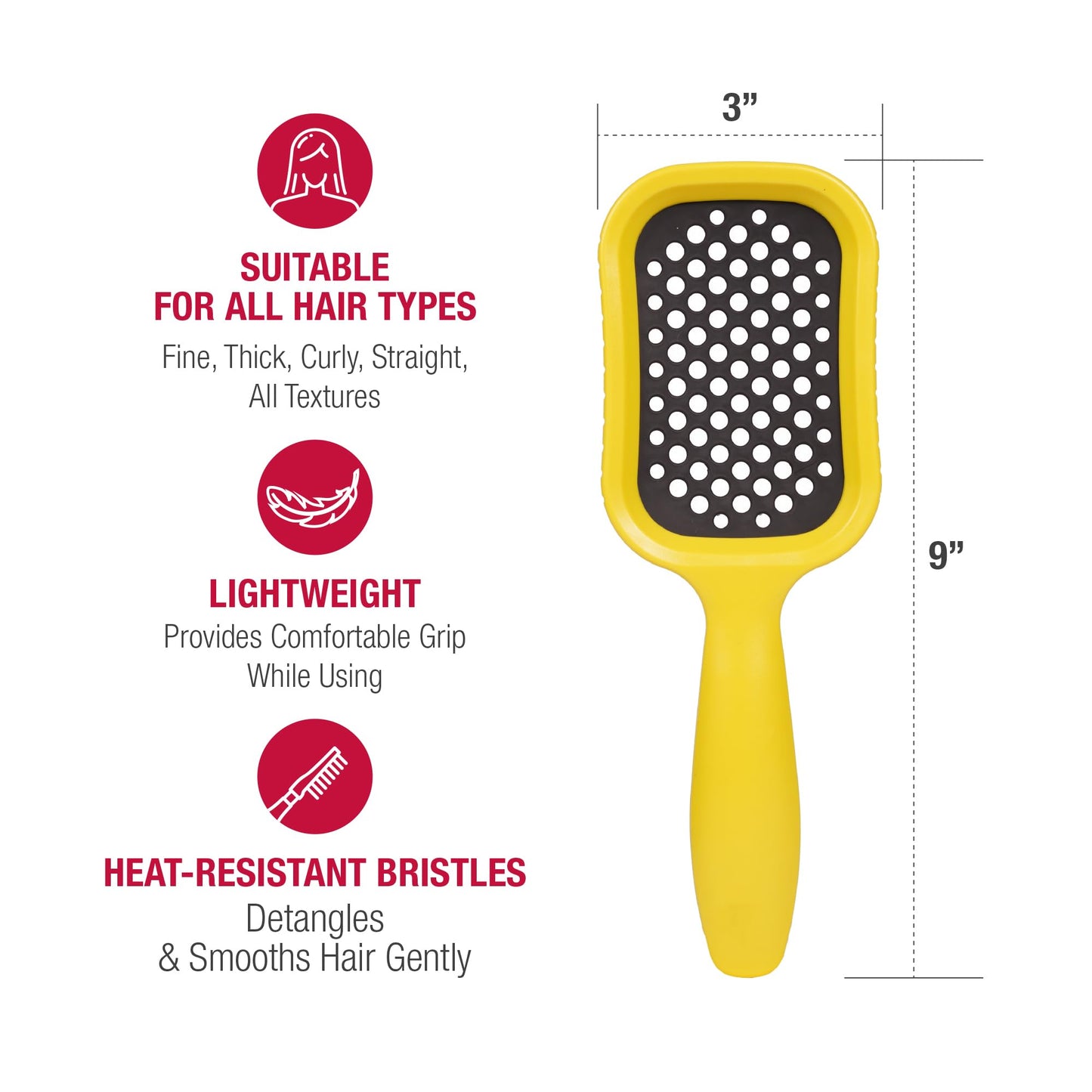 RED by Kiss Dry Vent Heat-Resistant Hair Brush, Detangling Fast Blow Drying for Wet Dry Curly Thick Straight Hair, Vented Detangler for Women Men Children Kids