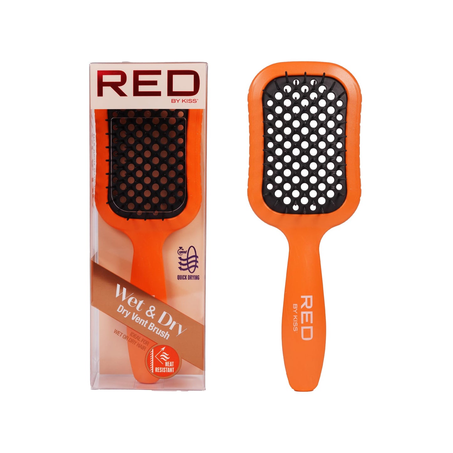 RED by Kiss Dry Vent Heat-Resistant Hair Brush, Detangling Fast Blow Drying for Wet Dry Curly Thick Straight Hair, Vented Detangler for Women Men Children Kids