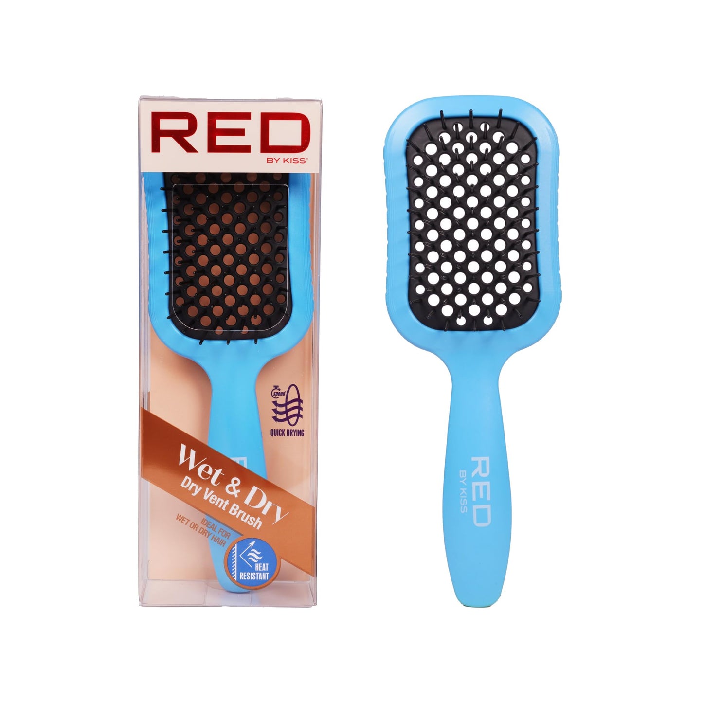RED by Kiss Dry Vent Heat-Resistant Hair Brush, Detangling Fast Blow Drying for Wet Dry Curly Thick Straight Hair, Vented Detangler for Women Men Children Kids